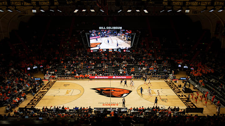 The Oregon State Beavers face the San Diego Toreros during an NCAA basketball game at Gill Coliseum on Saturday, Jan. 4, 2025, in Corvallis, Ore.