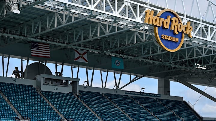 Sep 20, 2020; Miami Gardens, Florida, USA; A general view of the upper end zone seating at Hard Rock Stadium prior to the game between the Miami Dolphins and the Buffalo Bills. Mandatory Credit: Jasen Vinlove-Imagn Images