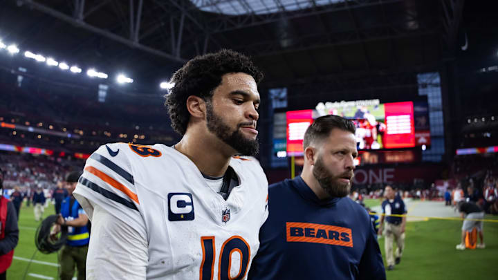 Bears quarterback Caleb Williams reacts following the 29-9 loss against the Arizona Cardinals last week. Bears quarterback Caleb Williams reacts following the 29-9 loss against the Arizona Cardinals last week.