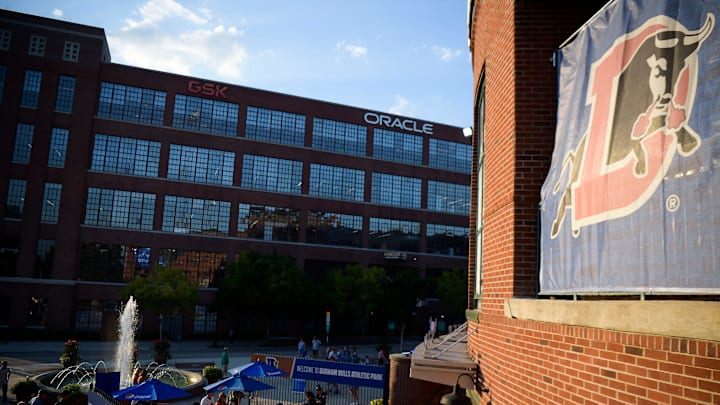 Fans enter the stadium on game day at Durham Bulls Athletic Park in Durham, North Carolina, on Tuesday, Sept. 20, 2022. Fans enter the stadium on game day at Durham Bulls Athletic Park in Durham, North Carolina, on Tuesday, Sept. 20, 2022.