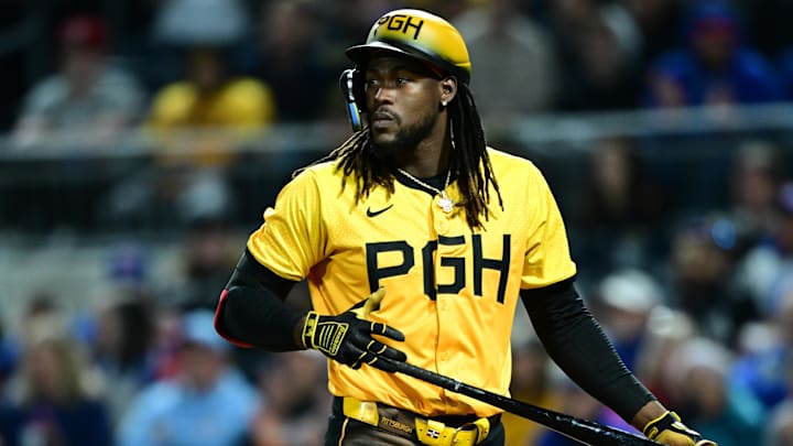 May 10, 2024; Pittsburgh, Pennsylvania, USA; Pittsburgh Pirates shortstop Oneil Cruz (15) walks to the dugout after striking out in the seventh inning against the Chicago Cubs at PNC Park. Mandatory Credit: David Dermer-Imagn Images