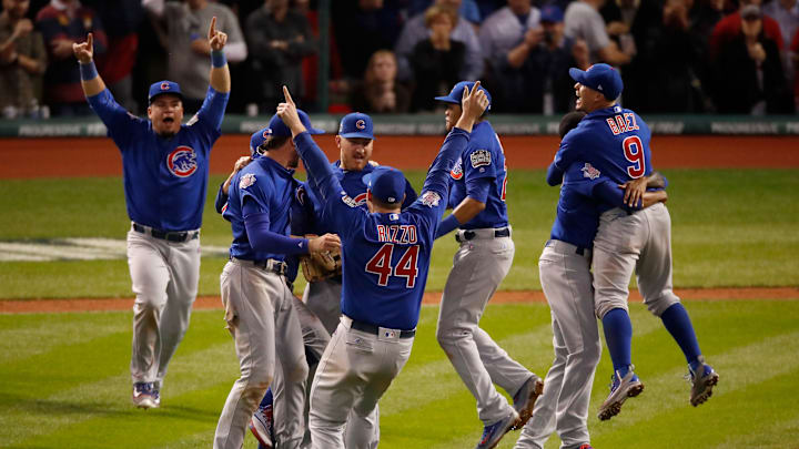 The Chicago Cubs celebrate after winning Game 7 of the 2016 World Series