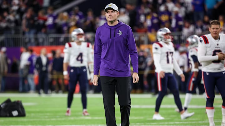 Nov 24, 2022; Minneapolis, Minnesota, USA; Minnesota Vikings head coach Kevin O'Connell looks on