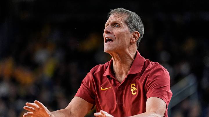 USC head coach Eric Musselman reacts to a play against Michigan during the first half at Crisler Center in Ann Arbor on Friday, Jan. 2, 2026. USC head coach Eric Musselman reacts to a play against Michigan during the first half at Crisler Center in Ann Arbor on Friday, Jan. 2, 2026.