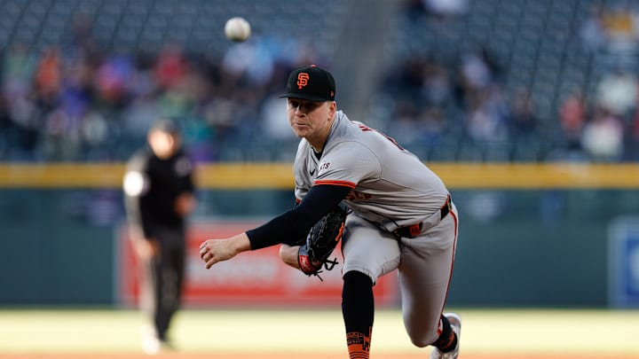 May 7, 2024; Denver, Colorado, USA; San Francisco Giants starting pitcher Kyle Harrison.