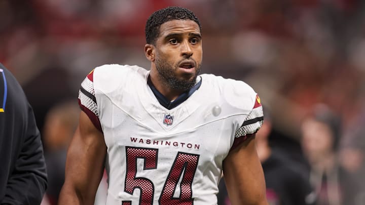 Sep 28, 2025; Atlanta, Georgia, USA; Washington Commanders linebacker Bobby Wagner (54) on the field during a game against the Atlanta Falcons at Mercedes-Benz Stadium. Mandatory Credit: Brett Davis-Imagn Images