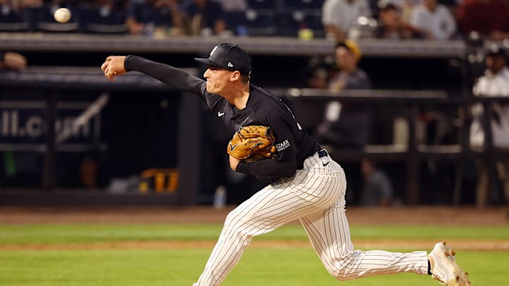 New York Yankees relief pitcher Ron Marinaccio (97) pitches during the fifth inning against the Pittsburgh Pirates at George M. Steinbrenner Field on March 15.
