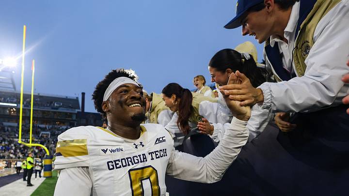 Oct 10, 2026; Atlanta, Georgia, USA; Georgia Tech Yellow Jackets linebacker Melvin Jordan IV (0) celebrates after a victory over the Duke Blue Devils at Bobby Dodd Stadium at Hyundai Field. Mandatory Credit: Brett Davis-Imagn Images Oct 10, 2026; Atlanta, Georgia, USA; Georgia Tech Yellow Jackets linebacker Melvin Jordan IV (0) celebrates after a victory over the Duke Blue Devils at Bobby Dodd Stadium at Hyundai Field. Mandatory Credit: Brett Davis-Imagn Images