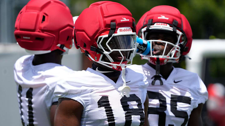 Georgia linebacker Elo Modozie (18) at the first day of fall practice in Athens, Georgia, on Thursday, July 31, 2025.