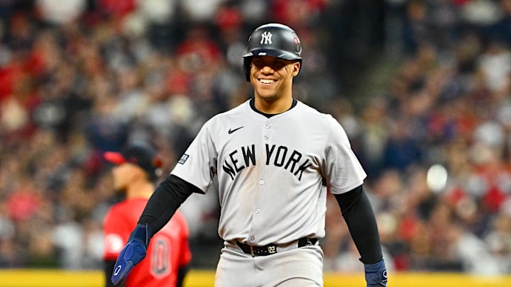 Juan Soto sends the Yankees to the World Series with an extra-inning home run in the American League Championship Series - New York Yankees v Cleveland Guardians - Game 5
