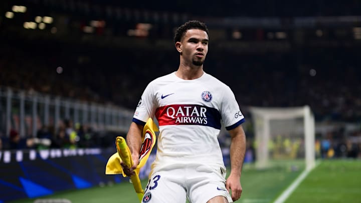 Warren Zaire-Emery of Paris Saint-Germain FC holds the...