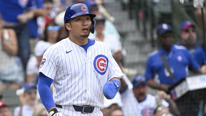 Jun 15, 2024; Chicago, Illinois, USA; Chicago Cubs outfielder Seiya Suzuki (27). Jun 15, 2024; Chicago, Illinois, USA; Chicago Cubs outfielder Seiya Suzuki (27).