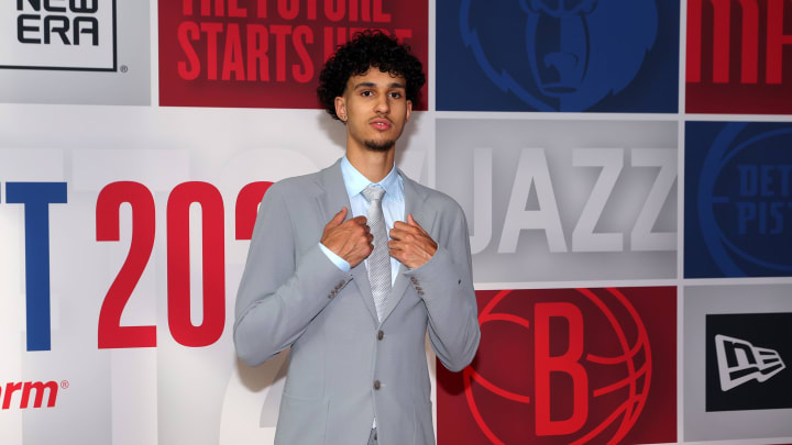 Jun 26, 2024; Brooklyn, NY, USA; Zaccharie Risacher arrives for the first round of the 2024 NBA Draft at Barclays Center. Mandatory Credit: Brad Penner-USA TODAY Sports Jun 26, 2024; Brooklyn, NY, USA; Zaccharie Risacher arrives for the first round of the 2024 NBA Draft at Barclays Center. Mandatory Credit: Brad Penner-USA TODAY Sports
