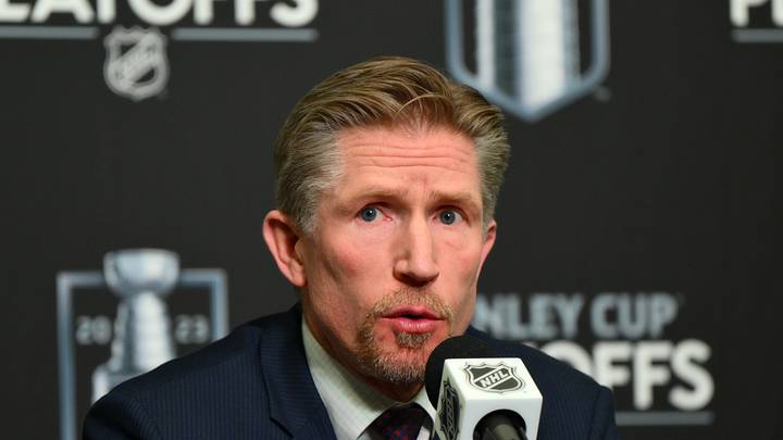 May 9, 2023; Seattle, Washington, USA; Seattle Kraken head coach Dave Hakstol speaks to the media after the game against the Dallas Stars in game four of the second round of the 2023 Stanley Cup Playoffs at Climate Pledge Arena. Mandatory Credit: Steven Bisig-USA TODAY Sports May 9, 2023; Seattle, Washington, USA; Seattle Kraken head coach Dave Hakstol speaks to the media after the game against the Dallas Stars in game four of the second round of the 2023 Stanley Cup Playoffs at Climate Pledge Arena. Mandatory Credit: Steven Bisig-USA TODAY Sports
