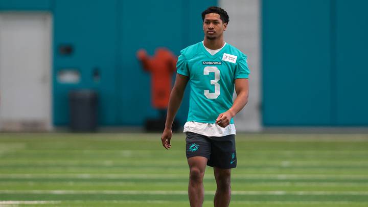 Miami Dolphins cornerback Chris Johnson (10) works during rookie minicamp at Baptist Health Training Complex. Miami Dolphins cornerback Chris Johnson (10) works during rookie minicamp at Baptist Health Training Complex.