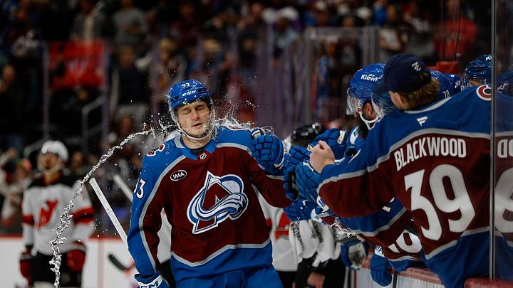 Colorado Avalanche center Zakhar Bardakov (93) after scoring his first NHL goal against the New Jersey Devils: Isaiah J. Downing-Imagn Images