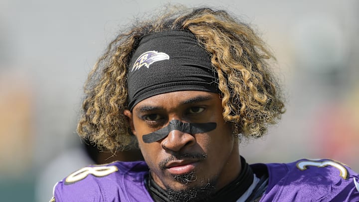Aug 24, 2024; Green Bay, Wisconsin, USA; Baltimore Ravens running back Chris Collier (38) following the game against the Green Bay Packers at Lambeau Field. Mandatory Credit: Jeff Hanisch-Imagn Images Aug 24, 2024; Green Bay, Wisconsin, USA; Baltimore Ravens running back Chris Collier (38) following the game against the Green Bay Packers at Lambeau Field. Mandatory Credit: Jeff Hanisch-Imagn Images
