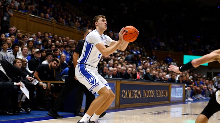 Wofford v Duke; Duke basketball forward Cooper Flagg attempts a 3-point shot