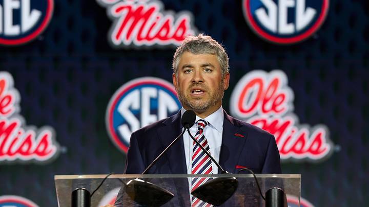 Jul 22, 2026; Tampa, FL, USA; Ole Miss Rebels head coach Pete Golding speaks to the press during SEC Football Kickoff Media Day at the Tampa Marriott. Mandatory Credit: Nathan Ray Seebeck-Imagn Images Jul 22, 2026; Tampa, FL, USA; Ole Miss Rebels head coach Pete Golding speaks to the press during SEC Football Kickoff Media Day at the Tampa Marriott. Mandatory Credit: Nathan Ray Seebeck-Imagn Images