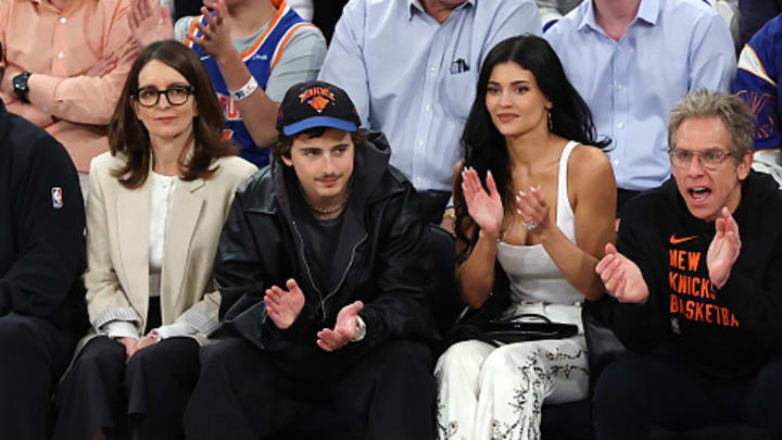 Tina Fey was among the A-list celebrities at Madison Square Garden cheering on the Knicks during their playoff game against the Hawks.