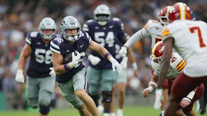 Aug 23, 2025; Dublin, IRELAND; Kansas State player Sterling Lockett  during the Aer Lingus Classic between Iowa State and Kansas State at Aviva Stadium. Mandatory Credit: Laszlo Geczo/INPHO via Imagn Images