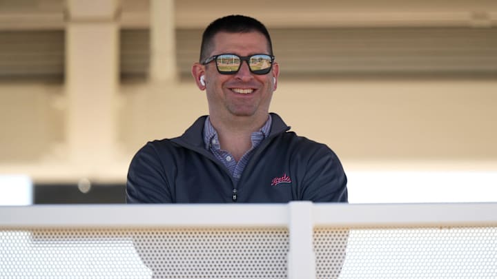 Cincinnati Reds President of Baseball Operations Nick Krall smiles as he takes a phone call during spring training workouts, Friday, Feb. 16, 2024, at the team s spring training facility in Goodyear, Ariz. Cincinnati Reds President of Baseball Operations Nick Krall smiles as he takes a phone call during spring training workouts, Friday, Feb. 16, 2024, at the team s spring training facility in Goodyear, Ariz.