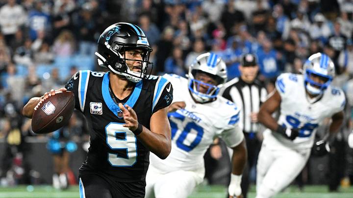 Oct 4, 2026; Charlotte, North Carolina, USA; Carolina Panthers quarterback Bryce Young (9) scrambles with the ball against the Detroit Lions during the fourth quarter at Bank of America Stadium. Mandatory Credit: Bob Donnan-Imagn Images Oct 4, 2026; Charlotte, North Carolina, USA; Carolina Panthers quarterback Bryce Young (9) scrambles with the ball against the Detroit Lions during the fourth quarter at Bank of America Stadium. Mandatory Credit: Bob Donnan-Imagn Images