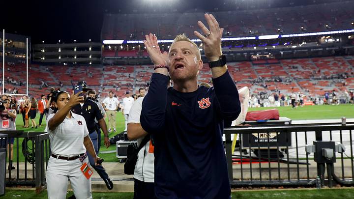 Sep 12, 2026; Auburn, Alabama, USA; Auburn Tigers head coach Alex Golesh thanks the student section after the Tigers beat the Southern Mississippi Golden Eagles at Jordan-Hare Stadium. Mandatory Credit: John Reed-Imagn Images Sep 12, 2026; Auburn, Alabama, USA; Auburn Tigers head coach Alex Golesh thanks the student section after the Tigers beat the Southern Mississippi Golden Eagles at Jordan-Hare Stadium. Mandatory Credit: John Reed-Imagn Images