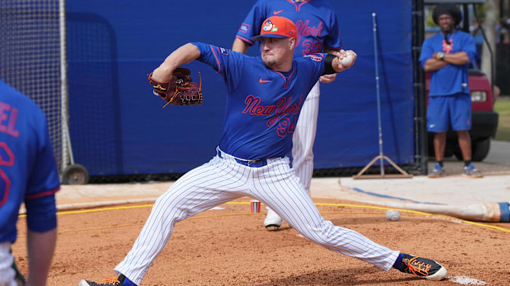 Feb 11, 2026; Port St. Lucie, FL, USA; New York Mets pitcher Nate Lavender (98) throws during spring training. Mandatory Credit: Jim Rassol-Imagn Images Feb 11, 2026; Port St. Lucie, FL, USA; New York Mets pitcher Nate Lavender (98) throws during spring training. Mandatory Credit: Jim Rassol-Imagn Images