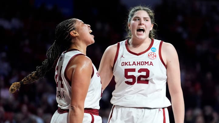 Oklahoma forward Skylar Vann, center Raegan Beers