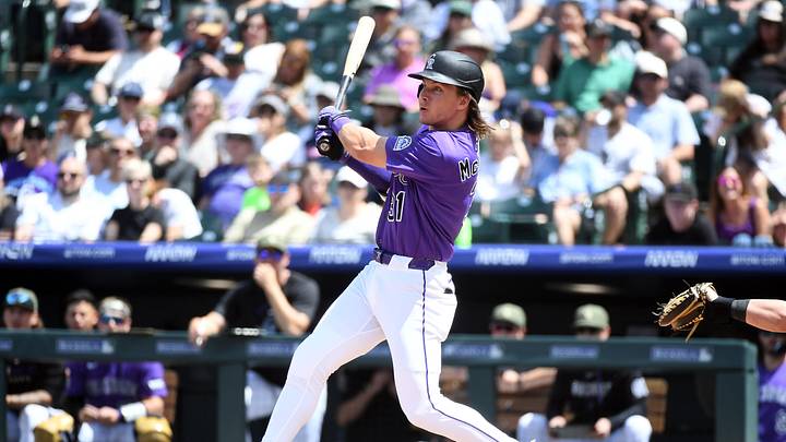 Colorado Rockies outfielder Jake McCarthy. Colorado Rockies outfielder Jake McCarthy.