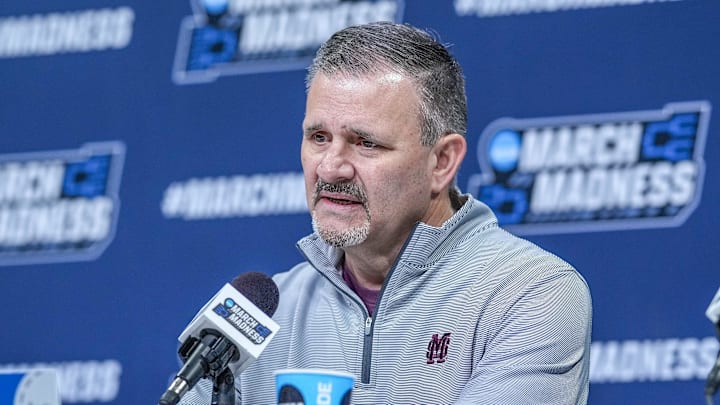 Mar 20, 2024; Charlotte, NC, USA; Mississippi State Bulldogs head coach Chris Jans during interviews