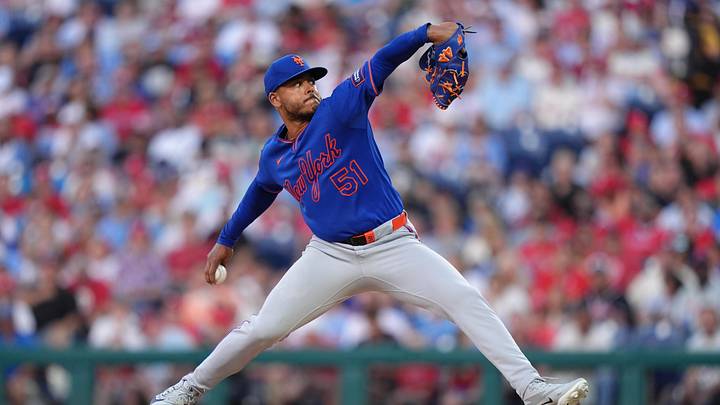 Jun 20, 2026; Philadelphia, Pennsylvania, USA; New York Mets starting pitcher Freddy Peralta (51) throws a pitch against the Philadelphia Phillies in the first inning at Citizens Bank Park. Mandatory Credit: Kyle Ross-Imagn Images Jun 20, 2026; Philadelphia, Pennsylvania, USA; New York Mets starting pitcher Freddy Peralta (51) throws a pitch against the Philadelphia Phillies in the first inning at Citizens Bank Park. Mandatory Credit: Kyle Ross-Imagn Images
