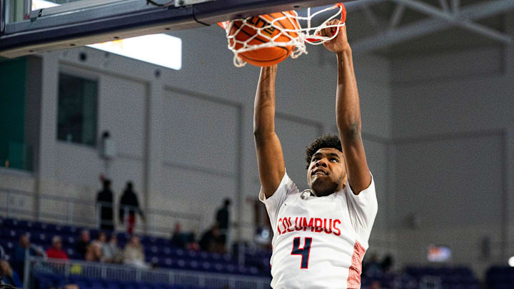 Columbus Explorers guard Jase Richardson dunks during the third quarter of a game against the Archbishop Ryan Raiders during the 50th annual City of Palms Classic at Suncoast Credit Union Arena in Fort Myers on Tuesday, Dec. 19, 2023. Columbus Explorers guard Jase Richardson dunks during the third quarter of a game against the Archbishop Ryan Raiders during the 50th annual City of Palms Classic at Suncoast Credit Union Arena in Fort Myers on Tuesday, Dec. 19, 2023.