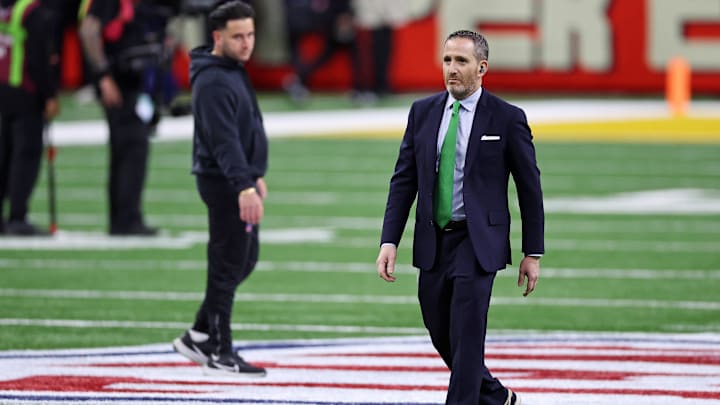 Feb 9, 2025; New Orleans, LA, USA; Philadelphia Eagles general manager Howie Roseman before Super Bowl LIX between the Philadelphia Eagles and the Kansas City Chiefs at Caesars Superdome. Mandatory Credit: Bill Streicher-Imagn Images Feb 9, 2025; New Orleans, LA, USA; Philadelphia Eagles general manager Howie Roseman before Super Bowl LIX between the Philadelphia Eagles and the Kansas City Chiefs at Caesars Superdome. Mandatory Credit: Bill Streicher-Imagn Images