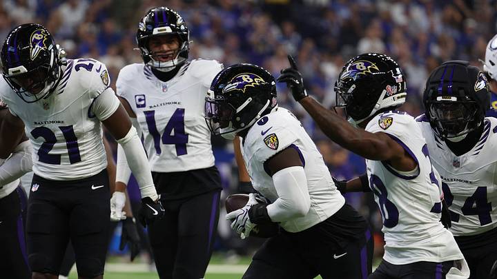 Sep 13, 2026; Indianapolis, Indiana, USA; Baltimore Ravens linebacker Roquan Smith (0) celebrates an interception against the Indianapolis Colts during the first quarter at Lucas Oil Stadium. Mandatory Credit: Trevor Ruszkowski-Imagn Images Sep 13, 2026; Indianapolis, Indiana, USA; Baltimore Ravens linebacker Roquan Smith (0) celebrates an interception against the Indianapolis Colts during the first quarter at Lucas Oil Stadium. Mandatory Credit: Trevor Ruszkowski-Imagn Images