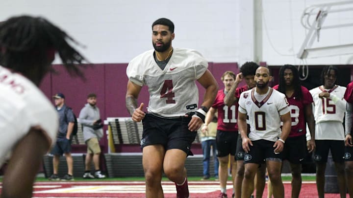 Florida State football quarterback DJ Uiagalelei takes part in the final Tour of Duty winter