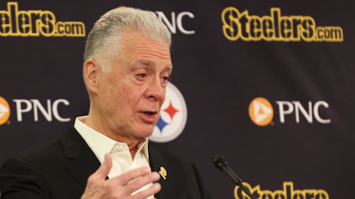Jan 14, 2026; Pittsburgh, PA, USA; Pittsburgh Steelers president Art Rooney II speaks at a press conference at Acrisure Stadium. Mandatory Credit: Charles LeClaire-Imagn Images Jan 14, 2026; Pittsburgh, PA, USA; Pittsburgh Steelers president Art Rooney II speaks at a press conference at Acrisure Stadium. Mandatory Credit: Charles LeClaire-Imagn Images