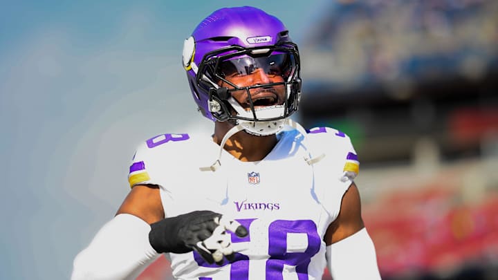 Nov 17, 2024; Nashville, Tennessee, USA;  Minnesota Vikings linebacker Jonathan Greenard (58) warms up before a game against the Tennessee Titans at Nissan Stadium. Mandatory Credit: Steve Roberts-Imagn Images