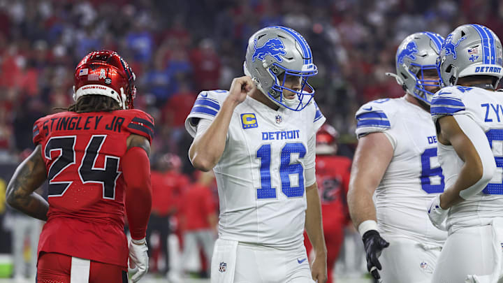 Detroit Lions quarterback Jared Goff walks off the field against the Houston Texans at NRG Stadium.