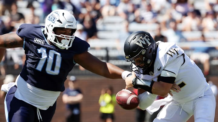 Sep 16, 2023; Norfolk, Virginia, USA; Old Dominion Monarchs defensive tackle Jalen Satchell (10)