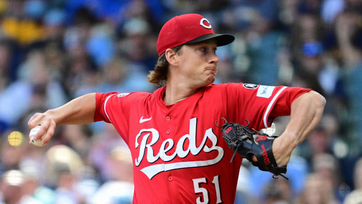 Cincinnati Reds starting pitcher Brady Singer (51) throws against the Milwaukee Brewers in the first inning at American Family Field. 
