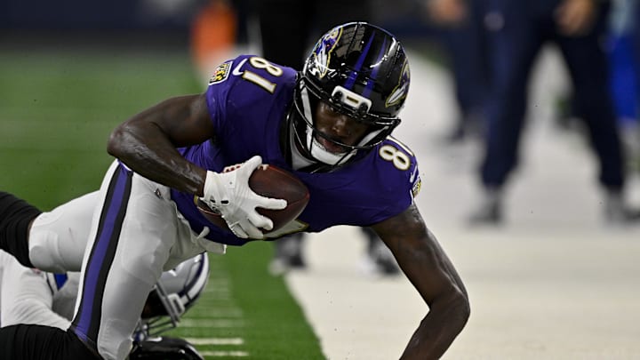 Devontez Walker catches the ball during the game between the Dallas Cowboys and the Baltimore Ravens. Mandatory Credit: Jerome Miron-Imagn Images