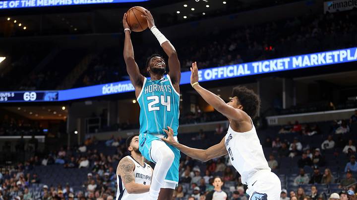 Oct 16, 2026; Memphis, Tennessee, USA; Charlotte Hornets forward Brandon Miller (24) drives to the basket as Memphis Grizzlies forward Jaylen Wells (0) defends during the third quarter at FedExForum. Mandatory Credit: Petre Thomas-Imagn Images Oct 16, 2026; Memphis, Tennessee, USA; Charlotte Hornets forward Brandon Miller (24) drives to the basket as Memphis Grizzlies forward Jaylen Wells (0) defends during the third quarter at FedExForum. Mandatory Credit: Petre Thomas-Imagn Images