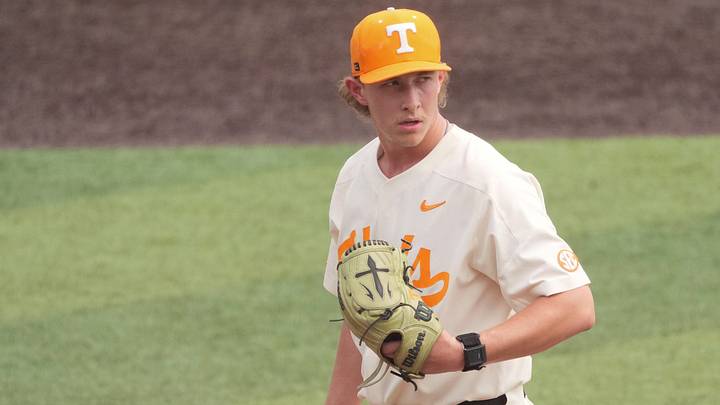 Tennessee's Tanner Franklin (50) pitches against Kentucky during an NCAA college baseball game on April 20, 2025, in Knoxville, Tenn.