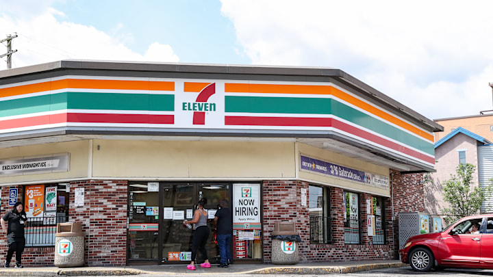 An exterior view of a 7-Eleven convenience store in...
