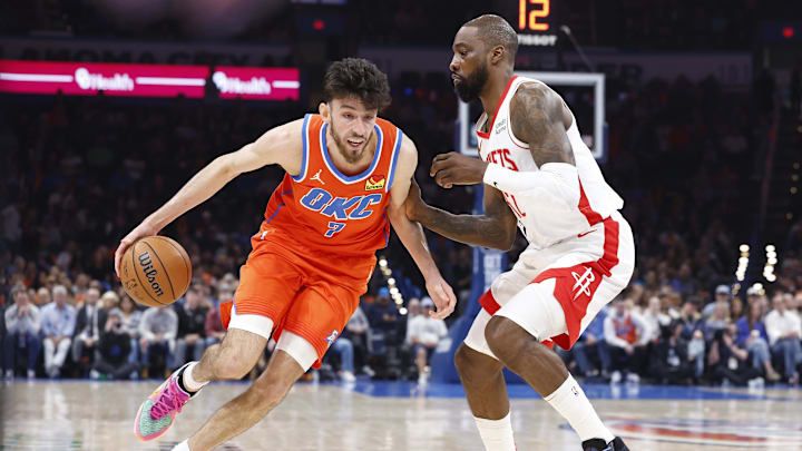 Feb 27, 2024; Oklahoma City, Oklahoma, USA; Oklahoma City Thunder forward Chet Holmgren (7) moves