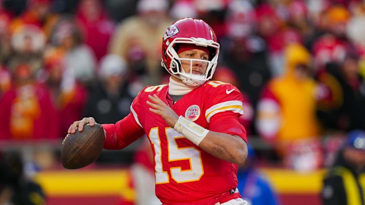 Dec 14, 2025; Kansas City, Missouri, USA; Kansas City Chiefs quarterback Patrick Mahomes (15) throws a pass during the second half against the Los Angeles Chargers at GEHA Field at Arrowhead Stadium. Mandatory Credit: Jay Biggerstaff-Imagn Images Dec 14, 2025; Kansas City, Missouri, USA; Kansas City Chiefs quarterback Patrick Mahomes (15) throws a pass during the second half against the Los Angeles Chargers at GEHA Field at Arrowhead Stadium. Mandatory Credit: Jay Biggerstaff-Imagn Images