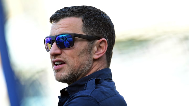 Apr 14, 2022; Los Angeles, California, USA; Los Angeles Dodgers president of baseball operations Andrew Friedman attends batting practice at Dodger Stadium. Mandatory Credit: Gary A. Vasquez-USA TODAY Sports