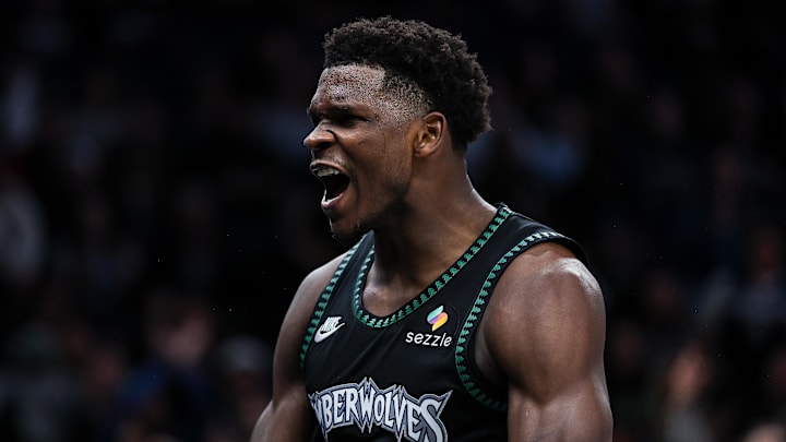 Nov 30, 2025; Minneapolis, Minnesota, USA; Minnesota Timberwolves guard Anthony Edwards (5) celebrates his basket against the San Antonio Spurs during the second half at Target Center. Mandatory Credit: Matt Krohn-Imagn Images Nov 30, 2025; Minneapolis, Minnesota, USA; Minnesota Timberwolves guard Anthony Edwards (5) celebrates his basket against the San Antonio Spurs during the second half at Target Center. Mandatory Credit: Matt Krohn-Imagn Images